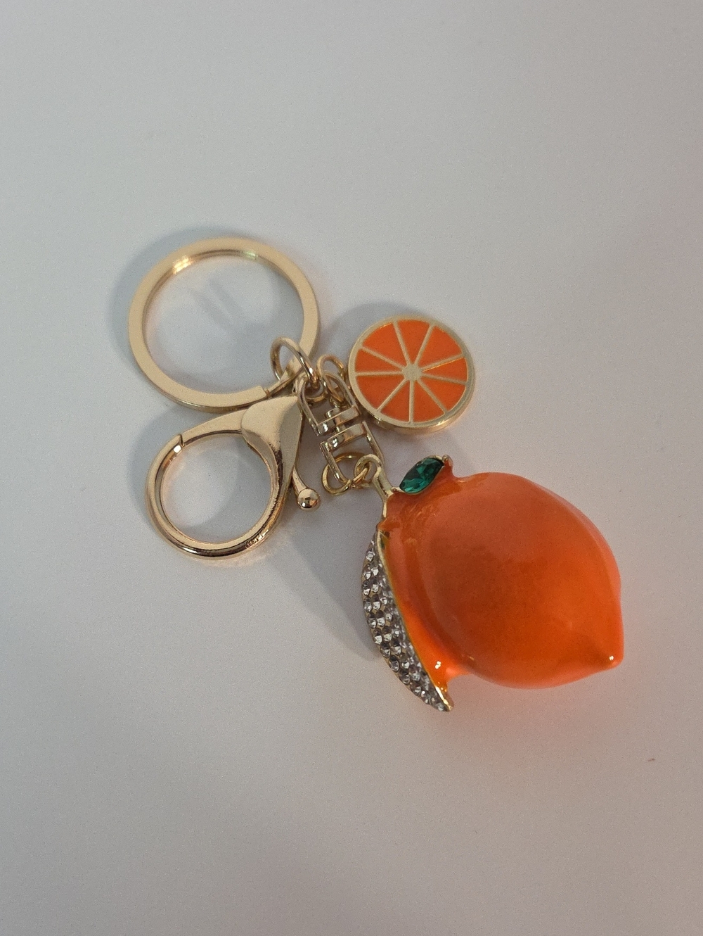Orange Fruit Keychain Charm in Gold Plated Hardware